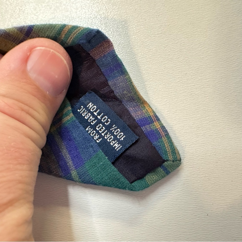 GAP Vintage Plaid Madras Tie in Green Blue and Yellow Fall Plaid Tie Preppy - Picture 8 of 10